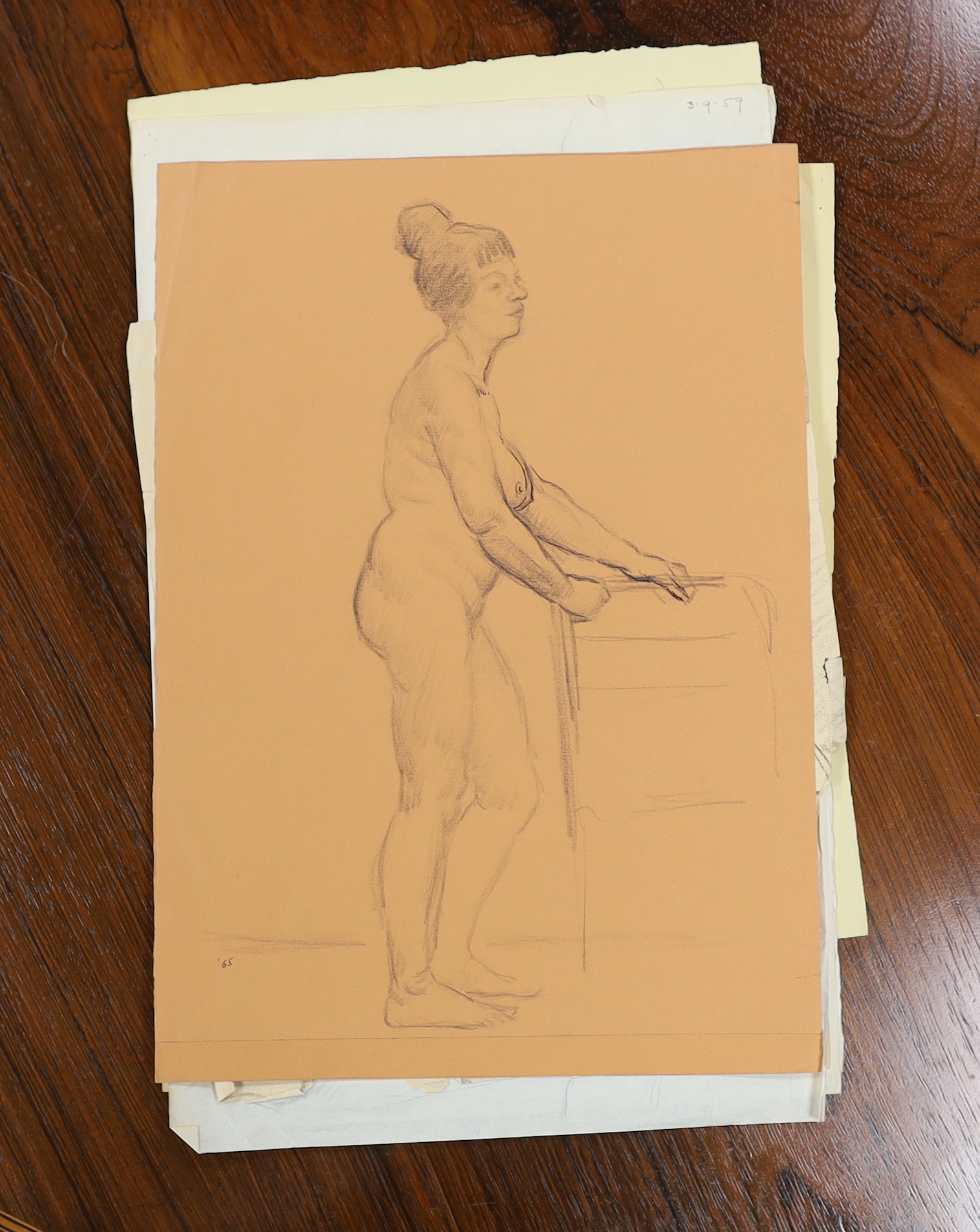Clifford Hall (1904-1973), nine pen, ink and pencil sketches on paper, Figural studies and nudes, one signed, some dated, unframed, largest 39 x 28cm